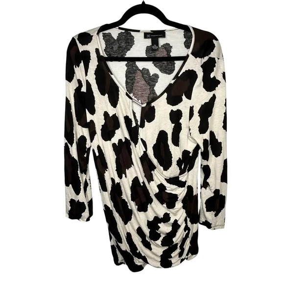 INC Leopard Print V-Neck 3/4 Sleeve Top Size XL  Ruched Animal Cream Neutral - Picture 1 of 5